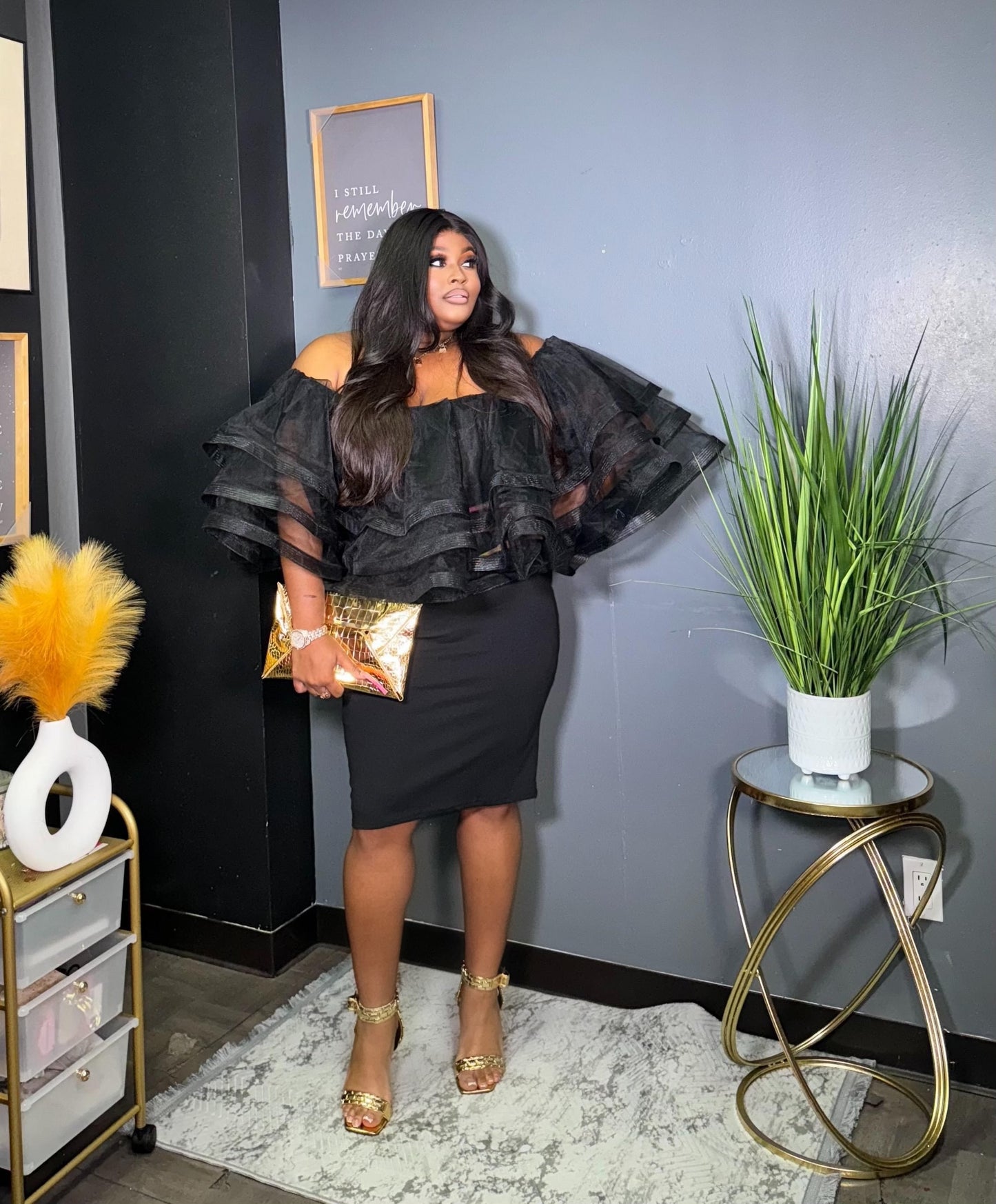 *After 6* black ruffled dress